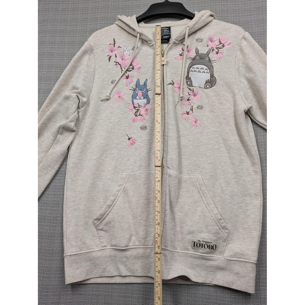 Studio Ghibli Hoodie Womens Medium Beige Totoro Cherry Blossom Zip Fleece Print - Picture 8 of 12